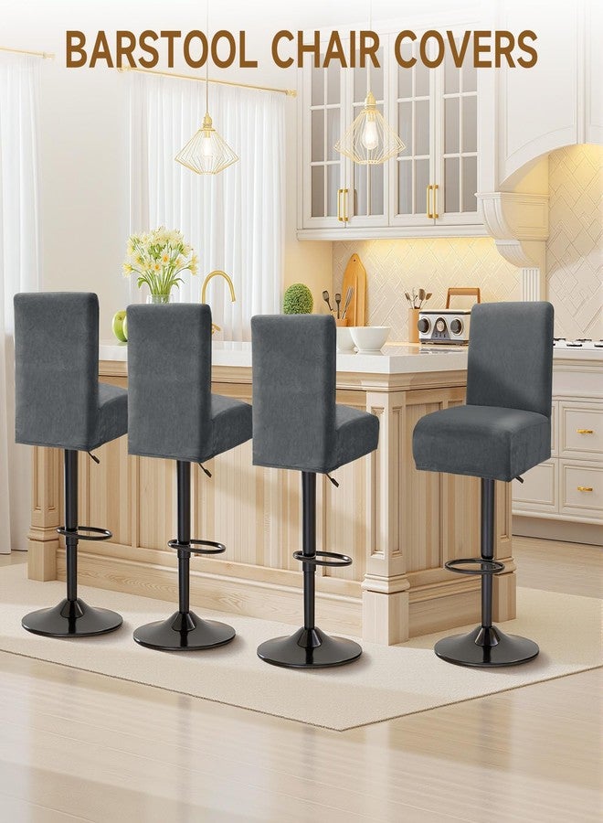 XIAROGEE Crystal Velvet Bar Stool Covers with Backs, Soft Stretch Bar Chair Covers Set of 4 with Elastic Band Washable Counter Height Chair Slipcover for Pub Cafe Kitchen Room (Dark Grey, 4 PCS) - Image 2